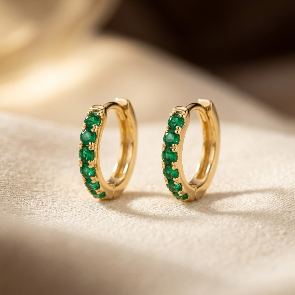 Brincos de Argola em Ouro e Esmeralda