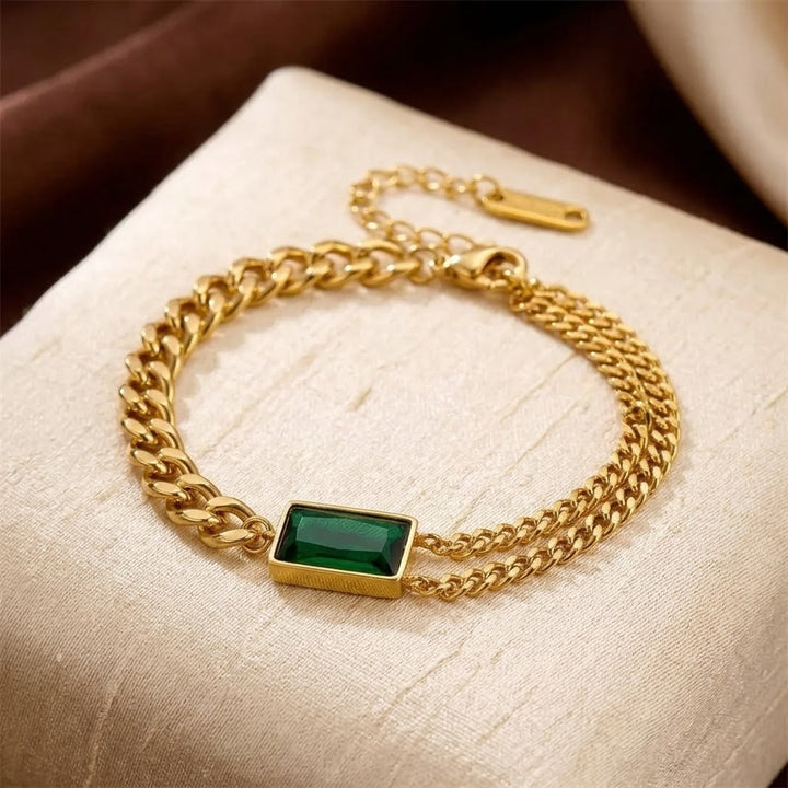 Pulseira de Corrente em Ouro e Esmeralda